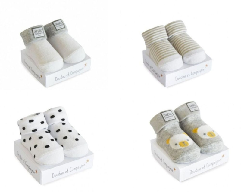 Doudou Ponožky univerzální 1 pár bílá s šedým lemem