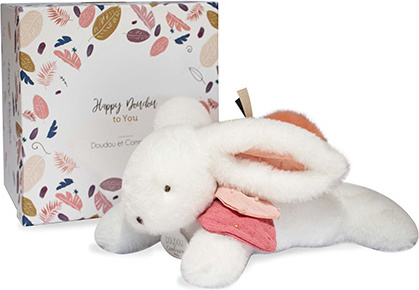 Doudou Plyšový králíček s tmavě růžovou bambulkou 25 cm