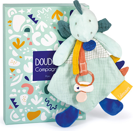 Doudou Dárková sada - Hračka s úchytem na dudlík dinosaurus zelený 23 cm