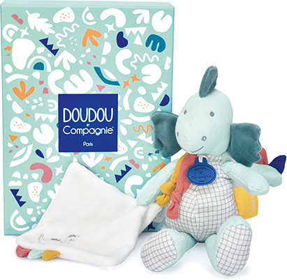 Doudou Dárková sada -  Plyšový dinosaurus s dečkou 25 cm zelený