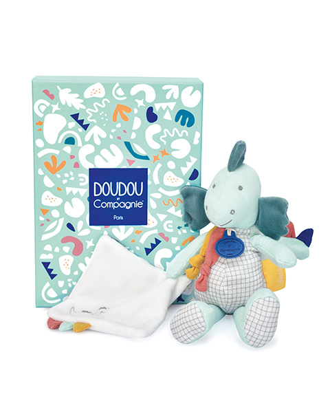 Doudou Dárková sada -  Plyšový dinosaurus s dečkou 25 cm zelený