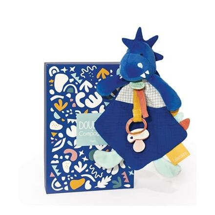 Doudou Hračka s úchytem na dudlík dinosaurus modrý 23 cm