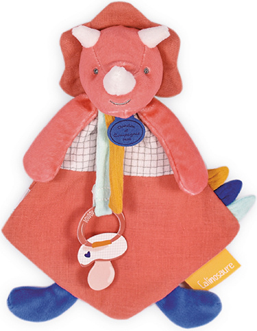 Doudou Hračka s úchytem na dudlík dinosaurus růžový 23 cm
