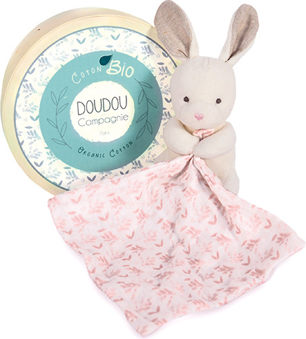 Doudou et Compagnie Paris Doudou králiček s růžovou dečkou z BIO bavlny 15 cm