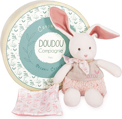 Doudou et Compagnie Paris Doudou Ecru králiček s růžovou dečkou z BIO bavlny 22 cm