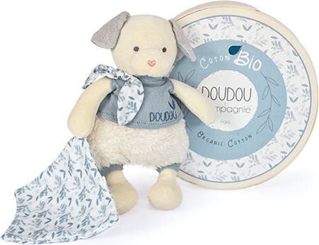Doudou Plyšový pejsek s dečkou z  BIO bavlny 22 cm