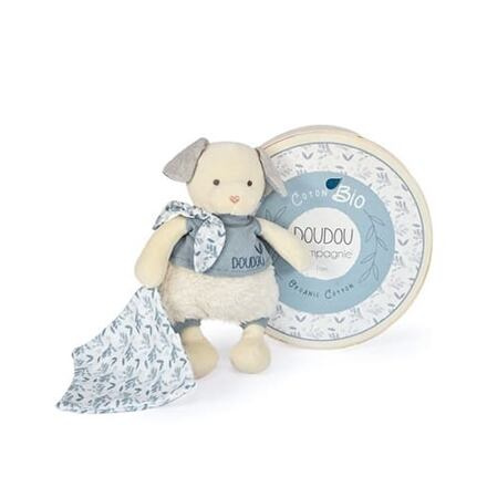 Doudou Plyšový pejsek s dečkou z  BIO bavlny 22 cm