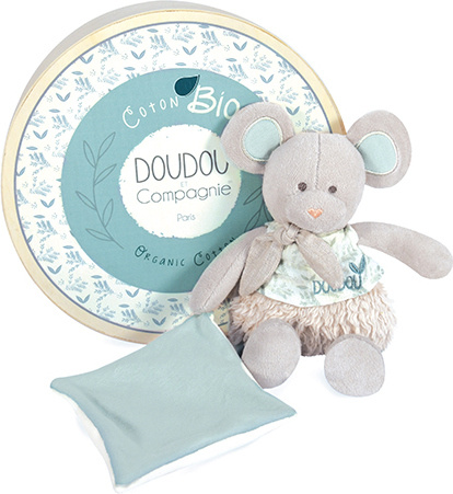 Doudou Plyšová myška s dečkou z  BIO bavlny 22 cm