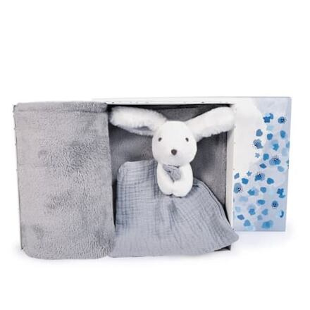 DouDou et Compagnie Paris dárková sada šťastný králíček pléd a modro šedý usínáček