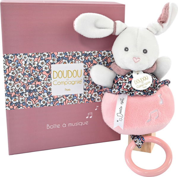 DouDou et Compagnie Paris plyšový králíček hrající melodii růžový 20 cm