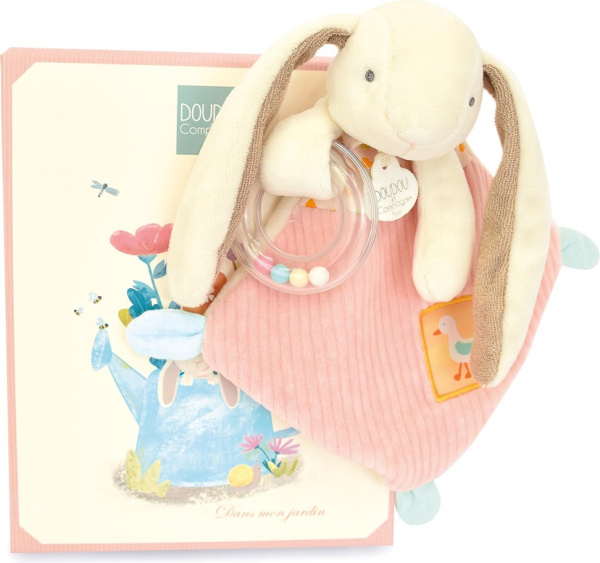 Doudou Dárková sada růžová Králíček Ciboulette s chrastítkem 21 cm