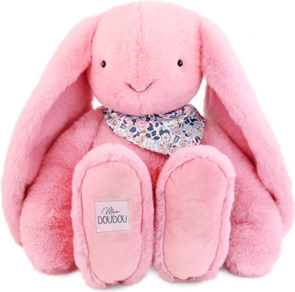 Doudou Plyšový králík XXL s šátkem růžový 50 cm