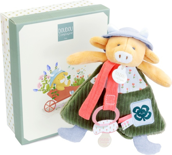 Doudou Dárková sada Plyšová kravička Aneth s úchytem na dudlík 19 cm