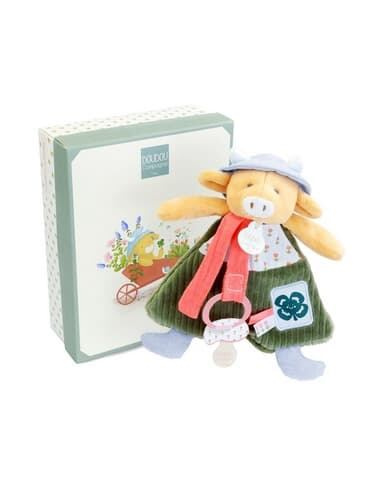 Doudou Dárková sada Plyšová kravička Aneth s úchytem na dudlík 19 cm