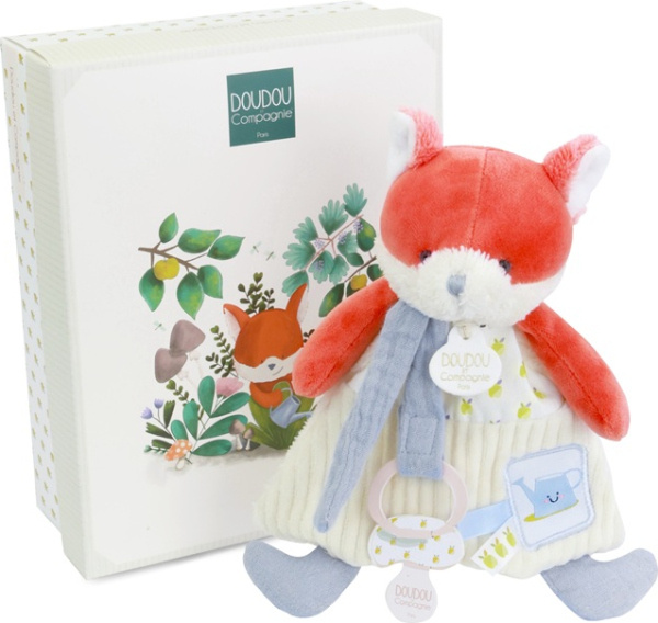 Doudou Dárková sada Plyšová liška Romarin s úchytem na dudlík 19 cm