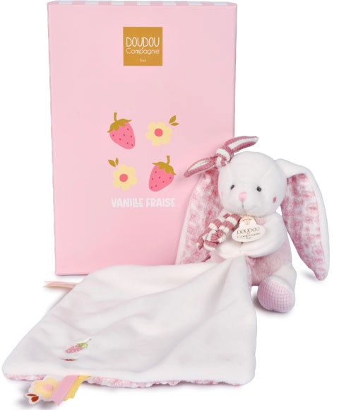 Doudou Dárková sada Plyšový králíček s dečkou 10 cm růžový