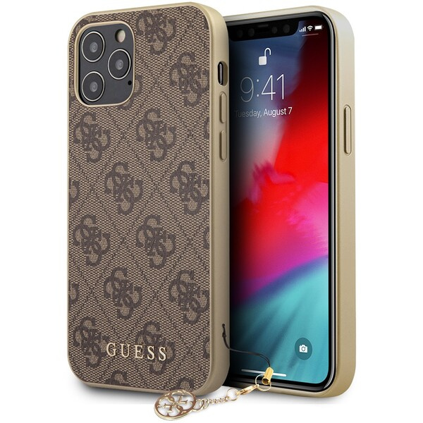 Pouzdro Guess 4G Charms iPhone 12/12 Pro hnědé Hnědá