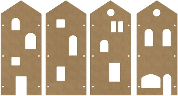 Gomille Dřevěný výřez k dekoraci Gomille, 4 ks - Domečky