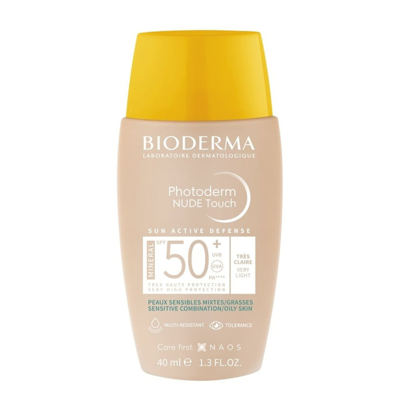 Bioderma Photoderm Nude Touch minerální opalovací fluid na obličej SPF 50+ odstín Very light 40 ml