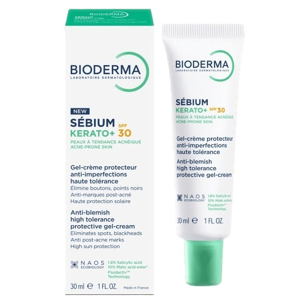 BIODERMA Sébium kerato+ gel-krém na akné SPF30 30 ml