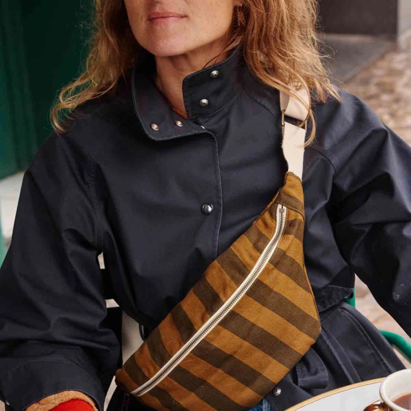 ROSE IN APRIL Ledvinka Bum Bag - Stripes Cumin and Black