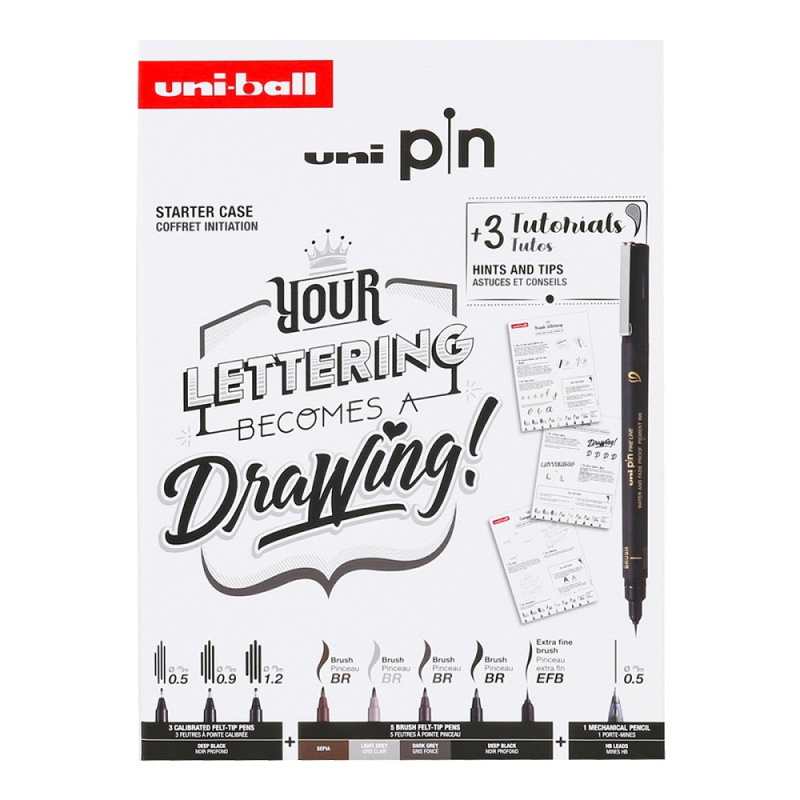 UNI PIN dárkový box - edice Lettering (9ks)