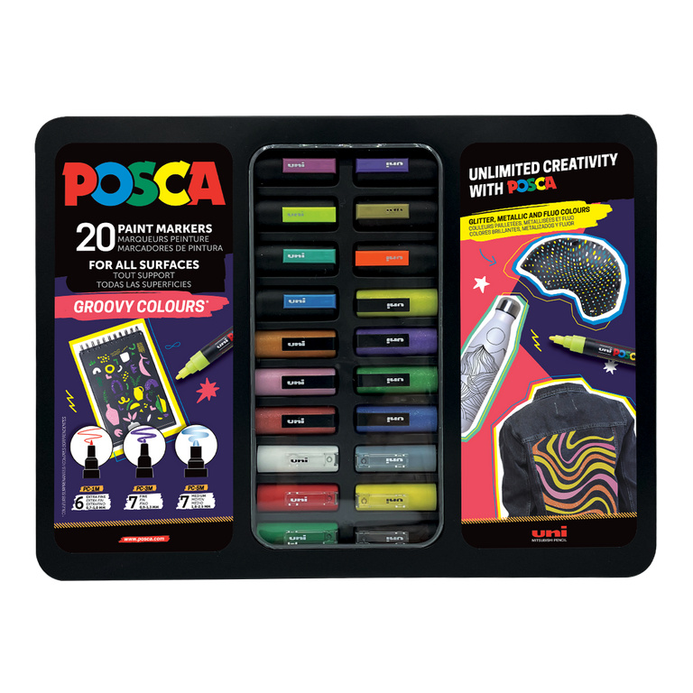Posca sada popisovačů PC-1M/PC-3M/PC-5M, GROOVY mix barev (20 ks) POSCA