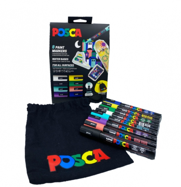 Posca sada popisovačů PC-5M, s bavlněným pytlíkem POSCA, 1,8 - 2,5 mm, mix barev (8 ks) POSCA