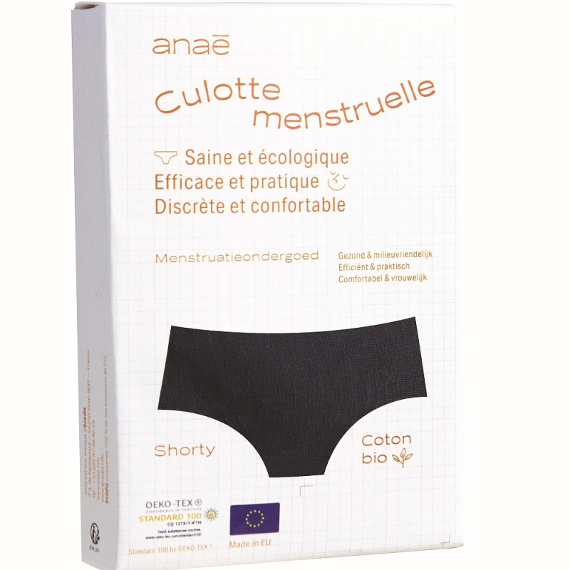 Anaé by Ecodis Menstruační kalhotky Panty na střední menstruaci - černé L, z certifikované biobavlny
