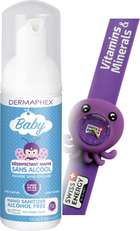 Dermaphex BABY dezinfekce na ruce bezalkoholová pěnová 50 ml + dětské hodinky jako dárek