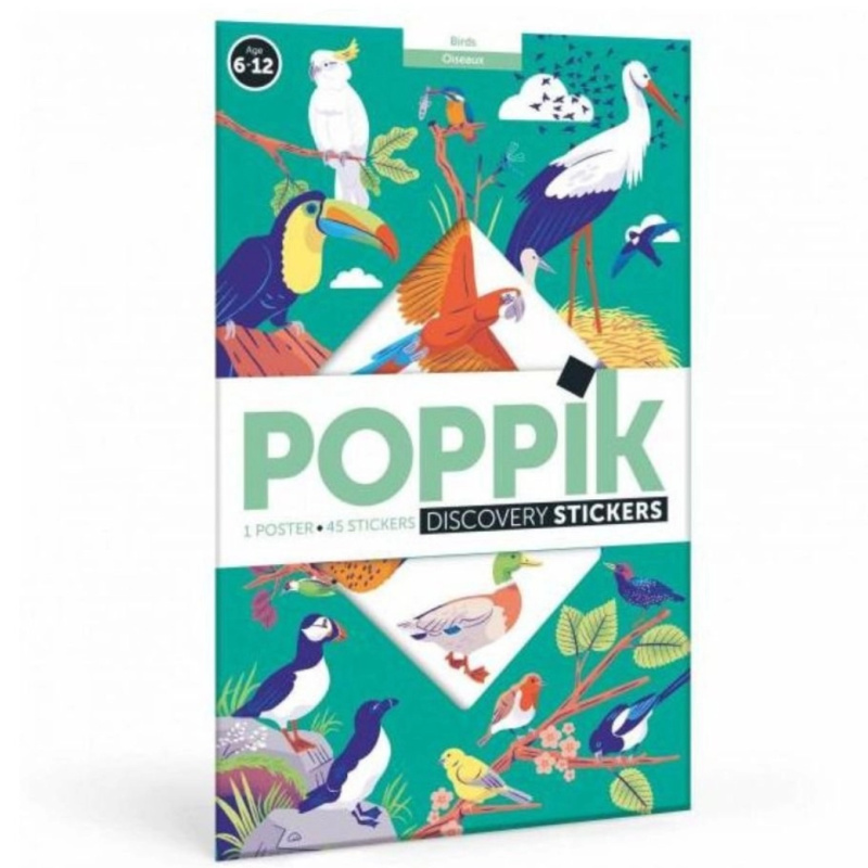 Poppik vzdělávací samolepkový plakát Ptáci