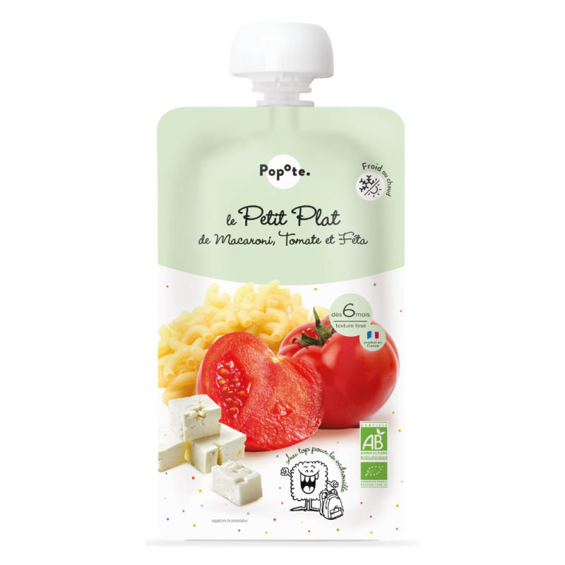 Popote BIO Dětské menu s těstovinami, rajčaty a fetou 6m+ 180 g