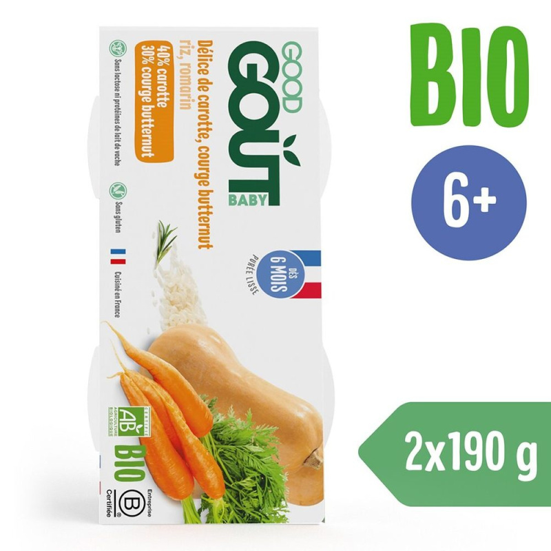 Good Gout BIO Pyré z máslové dýně a mrkve (2x190 g)