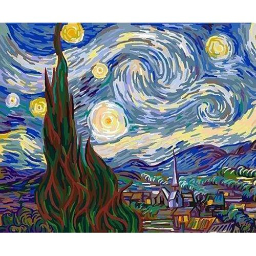 Figured ART Malování podle čísel - VAN GOGH HVĚZDNÁ NOC  na rámu 40 x 50 cm