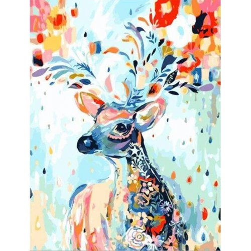 Figured ART Malování podle čísel - JELEN BAREVNÝ AKVAREL bez rámu 40 x 50 cm