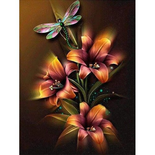 Figured ART Diamantové malování - LILIE A VÁŽKA bez rámu 40 x 50 cm