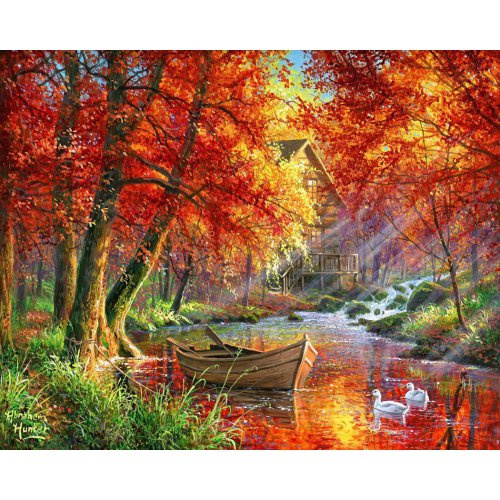 Figured ART Malování podle čísel - PODZIMNÍ ŘEKA A LOĎ bez rámu 40 x 50 cm