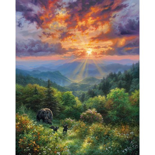 Figured ART Malování podle čísel - MEDVĚD A ZÁPAD SLUNCE bez rámu 40 x 50 cm