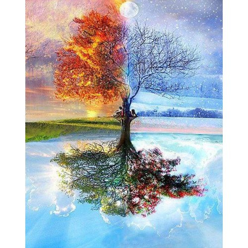 Figured ART Diamantové malování - STROM 4 ROČNÍ OBDOBÍ na rámu 40 x 50 cm