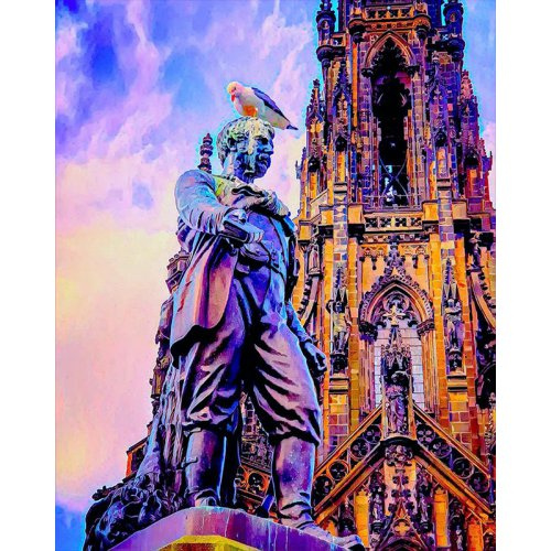 Figured ART Diamantové malování - SOCHA A KATEDRÁLA V EDINBURGHU na rámu 40 x 50 cm