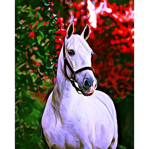 Figured ART Diamantové malování - BÍLÝ KŮŇ S ČERVENÝM STROMEM bez rámu 40 x 50 cm