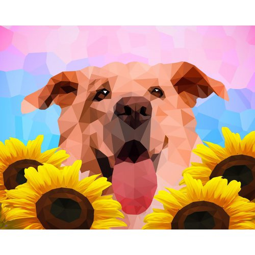 Figured ART Diamantové malování - PES A SLUNEČNICE bez rámu 40 x 50 cm
