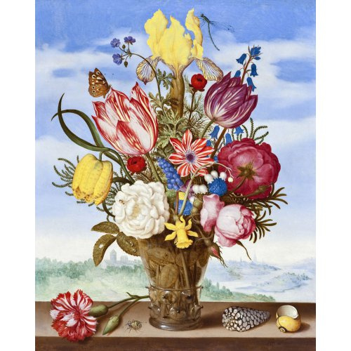 Figured ART Diamantové malování - KYTICE KVĚTIN NA ŘÍMSE, Bosschaer bez rámu 40 x 50 cm
