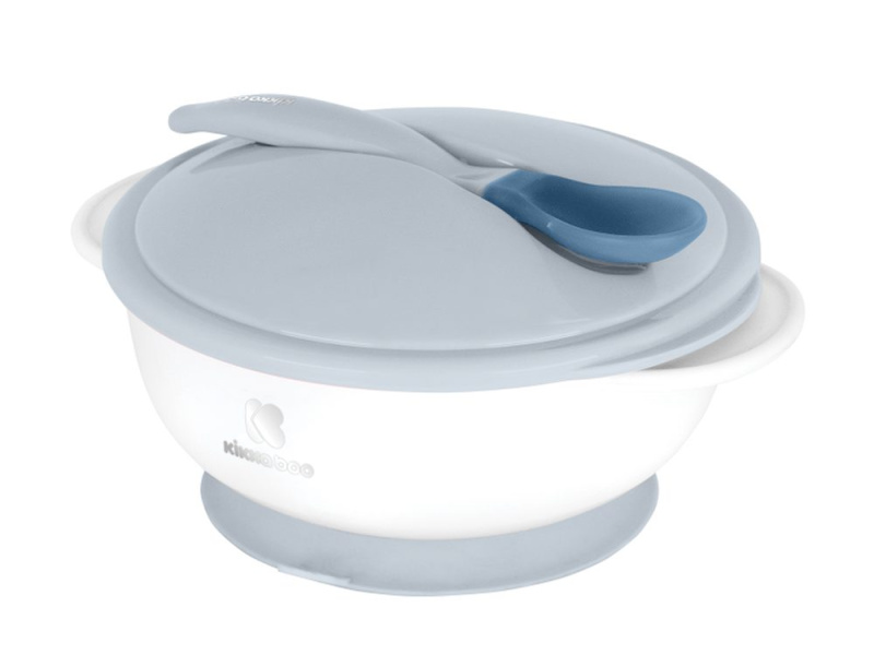 KikkaBoo Miska s víčkem a lžičkou s tepelným senzorem modrá