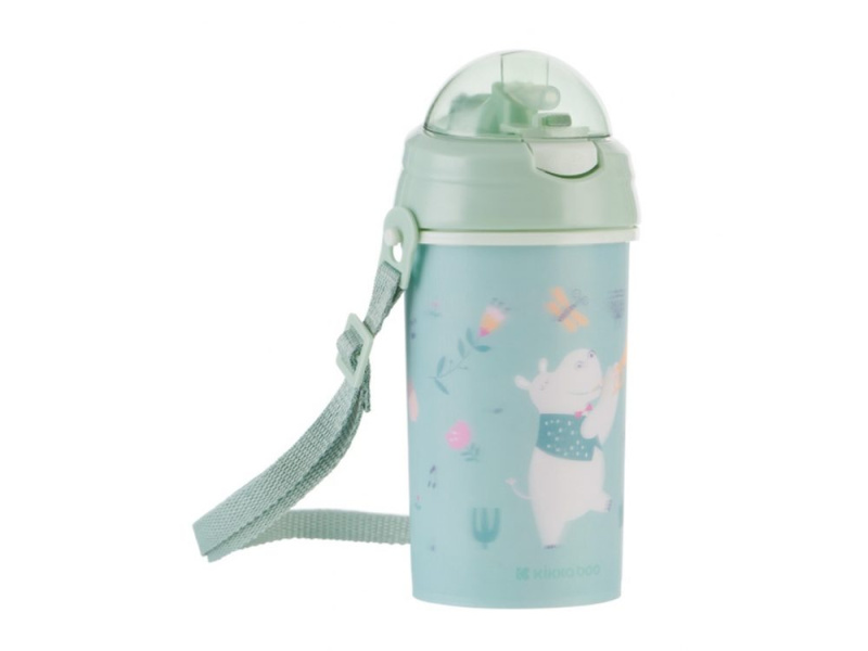 KikkaBoo Hrnek se silikonovým brčkem a popruhem 450ml Music Fest Mint
