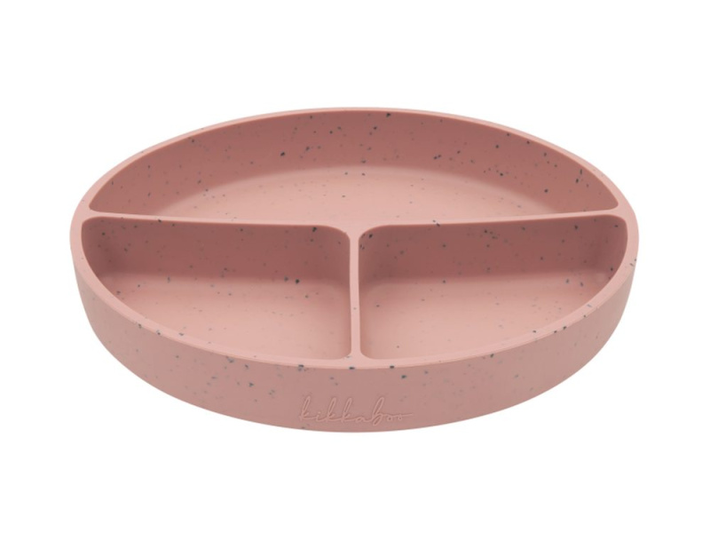 KikkaBoo Talíř dělený s přísavkou Platinum Silicone Blush
