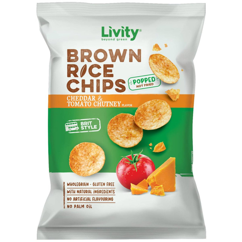 Livity - rýžové chipsy - cheddar a rajčatové chutney, 60 g