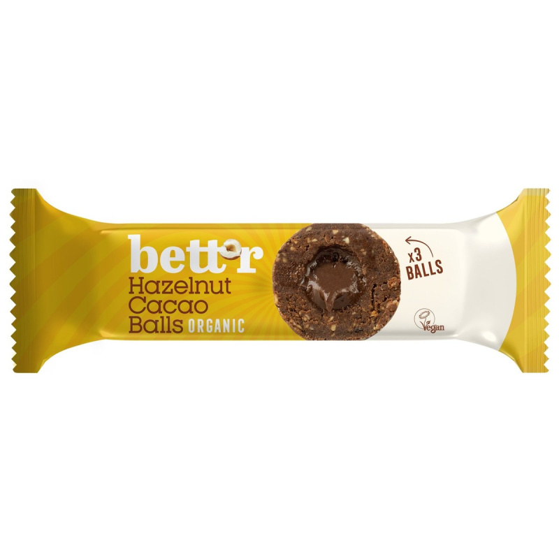 Bett'r BIO Ovocné kuličky s lískooříškovou náplní a kakaem (3×15 g)