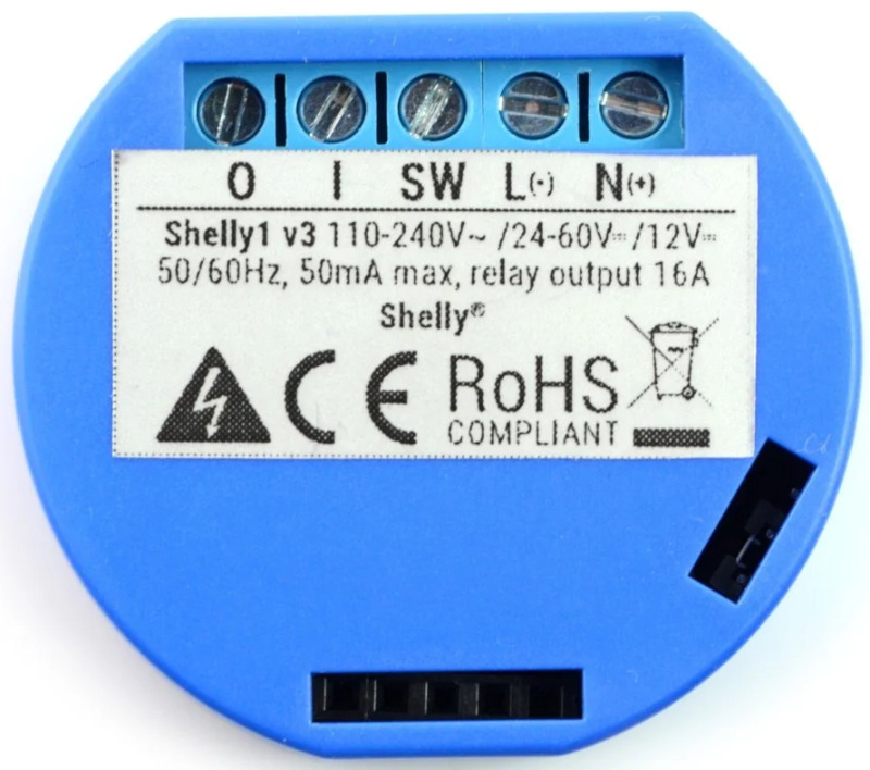 SHELLY Reléový spínač Shelly1 / 1 x 12 V / 24-60 V DC / 240 VAC / WiFi / 16 A Varianta: ivi1