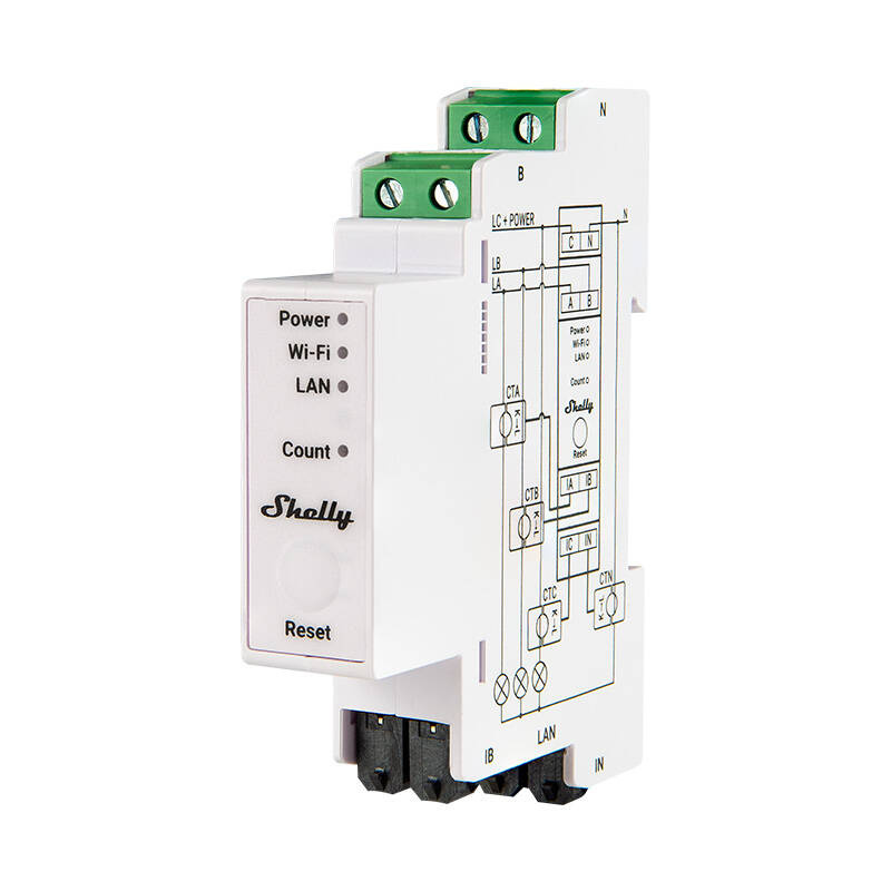Shelly PRO 3EM 120A 2-Phase Energy Meter, WiFi/Bluetooth Bílá
